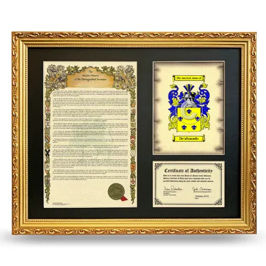 De'alvarado Framed Surname History and Coat of Arms- Gold