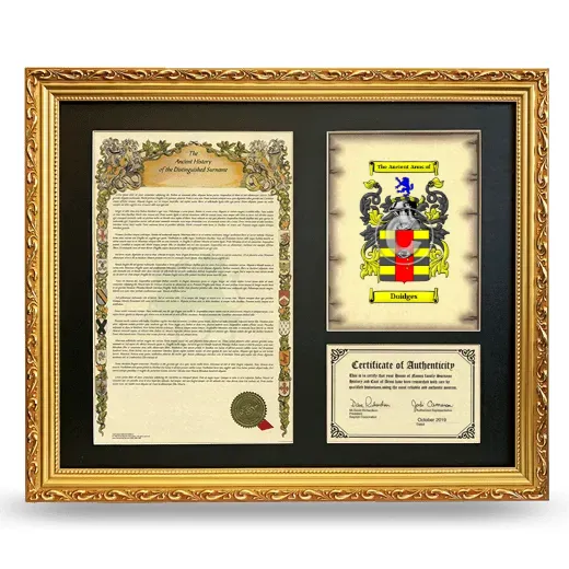 Doidges Framed Surname History and Coat of Arms- Gold