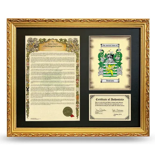 Downen Framed Surname History and Coat of Arms- Gold