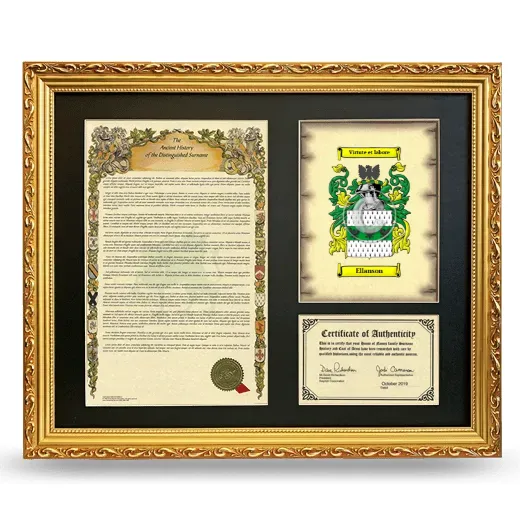 Ellanson Framed Surname History and Coat of Arms- Gold