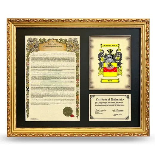 Fort Framed Surname History and Coat of Arms- Gold