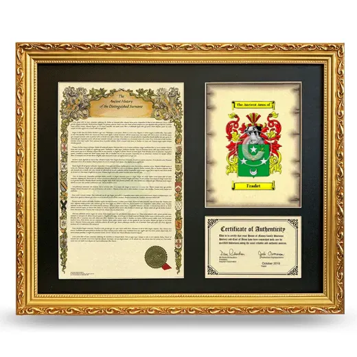 Fradet Framed Surname History and Coat of Arms- Gold