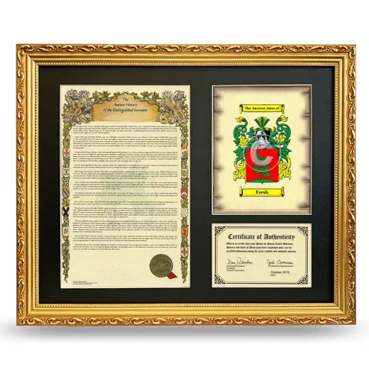 Fresh Framed Surname History and Coat of Arms- Gold