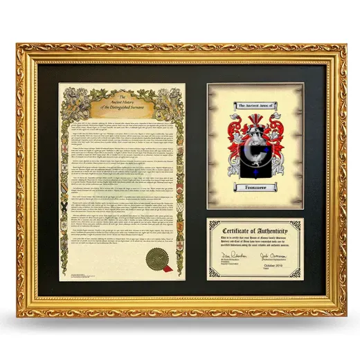 Froxmere Framed Surname History and Coat of Arms- Gold