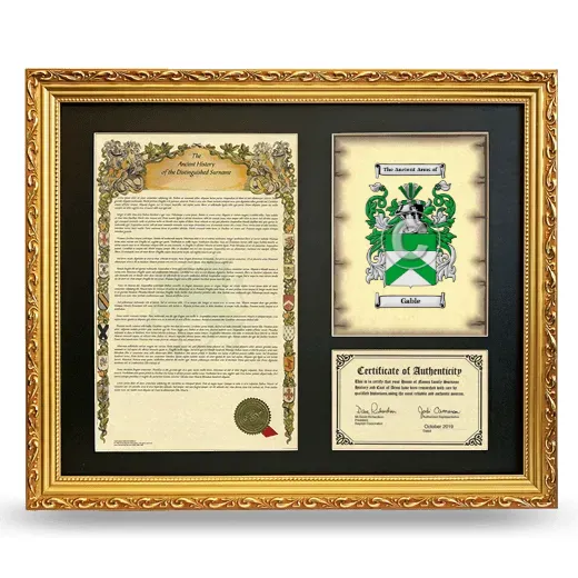 Gable Framed Surname History and Coat of Arms- Gold