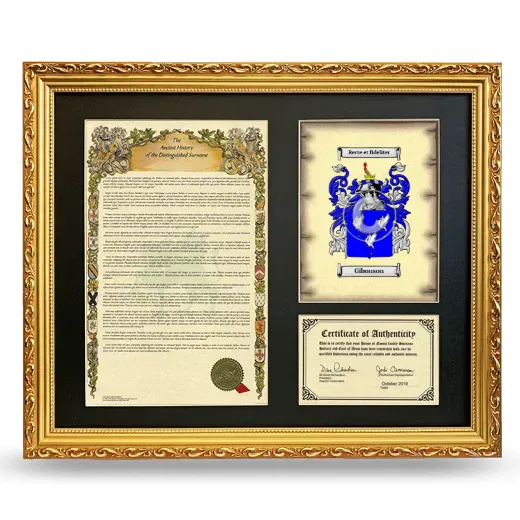 Gibonson Framed Surname History and Coat of Arms- Gold