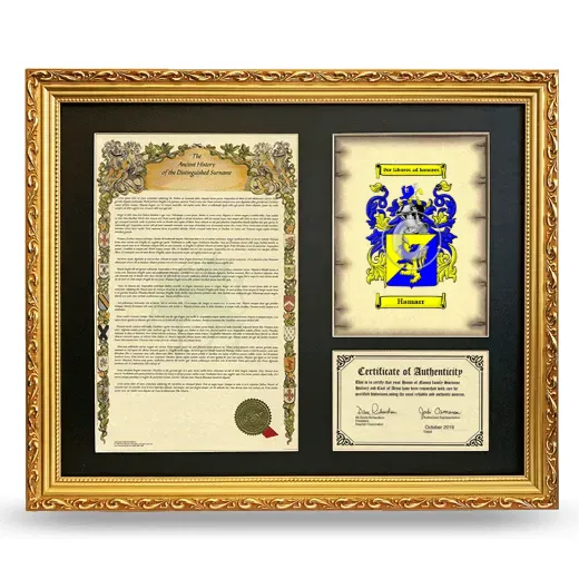 Hamarr Framed Surname History and Coat of Arms- Gold
