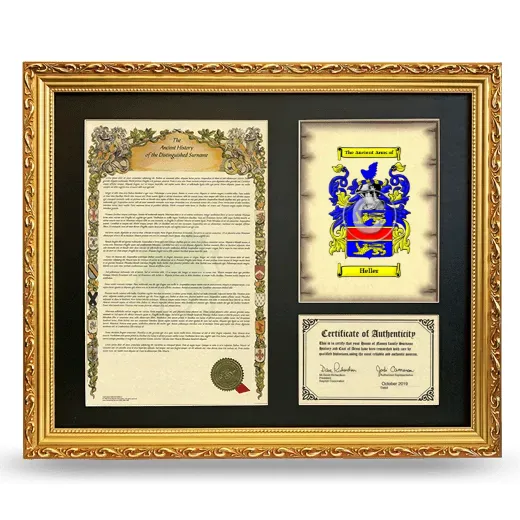 Heller Framed Surname History and Coat of Arms- Gold