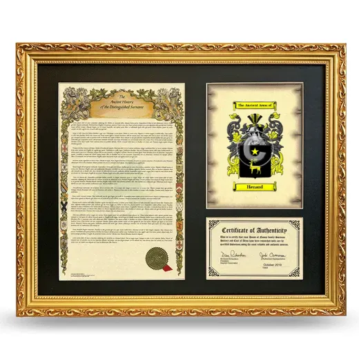Henard Framed Surname History and Coat of Arms- Gold