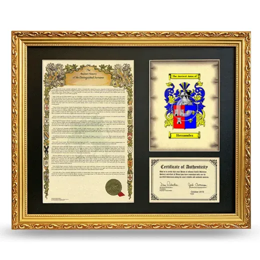 Hernandez Framed Surname History and Coat of Arms- Gold