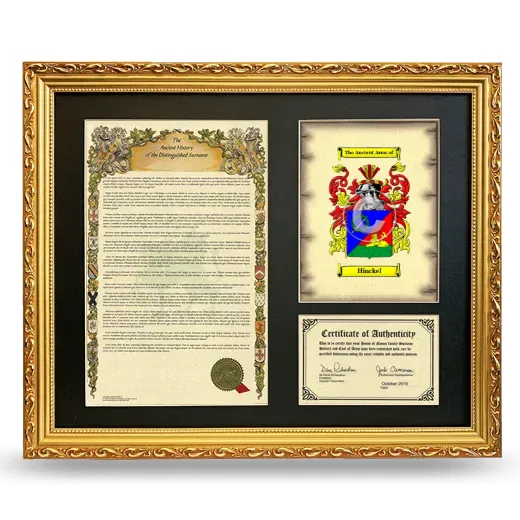 Hinckel Framed Surname History and Coat of Arms- Gold