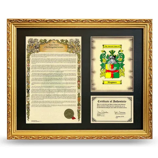 Hingman Framed Surname History and Coat of Arms- Gold