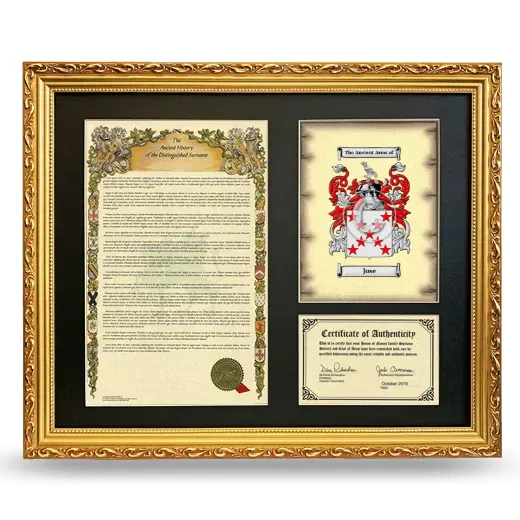 Jose Framed Surname History and Coat of Arms- Gold