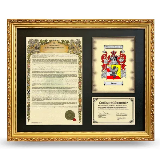Kerne Framed Surname History and Coat of Arms- Gold