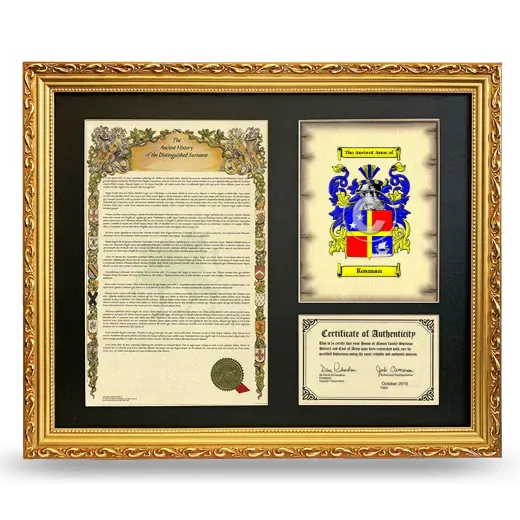 Kosman Framed Surname History and Coat of Arms- Gold