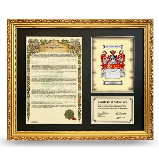 Ladyman Framed Surname History and Coat of Arms- Gold