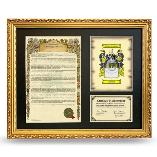 Lawless Framed Surname History and Coat of Arms- Gold