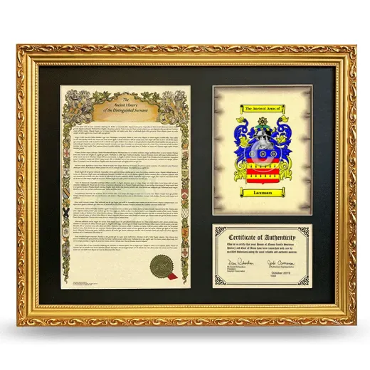 Laxman Framed Surname History and Coat of Arms- Gold