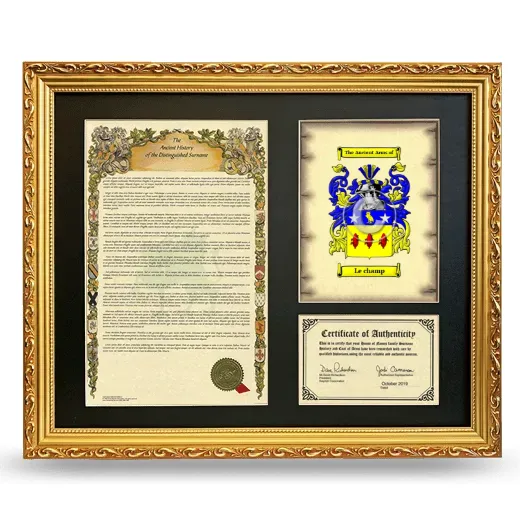 Le champ Framed Surname History and Coat of Arms- Gold