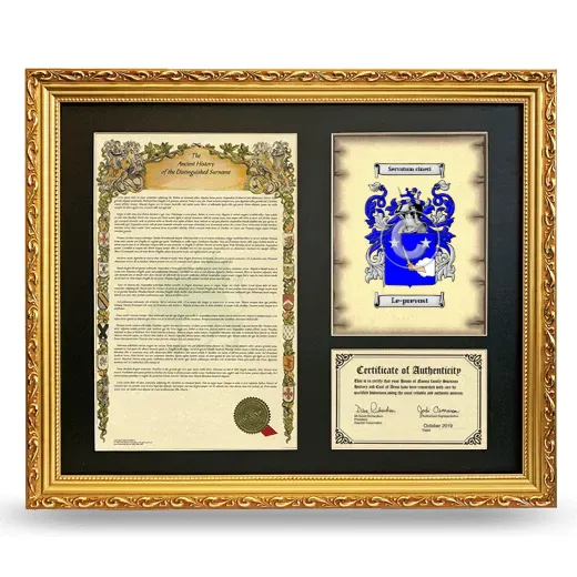 Le-prevost Framed Surname History and Coat of Arms- Gold