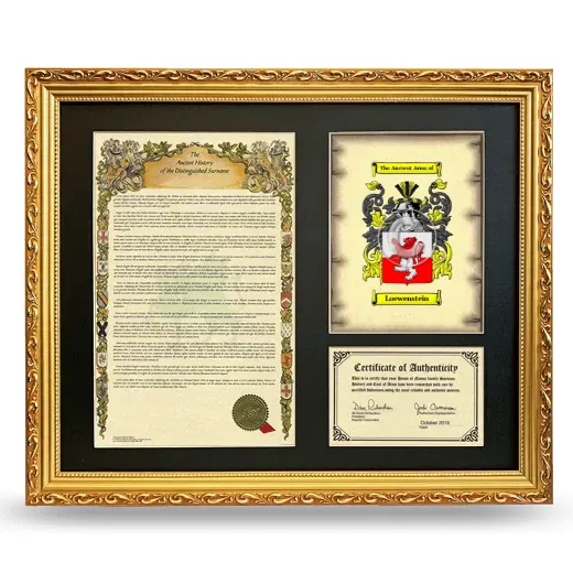 Loewenstein Framed Surname History and Coat of Arms- Gold
