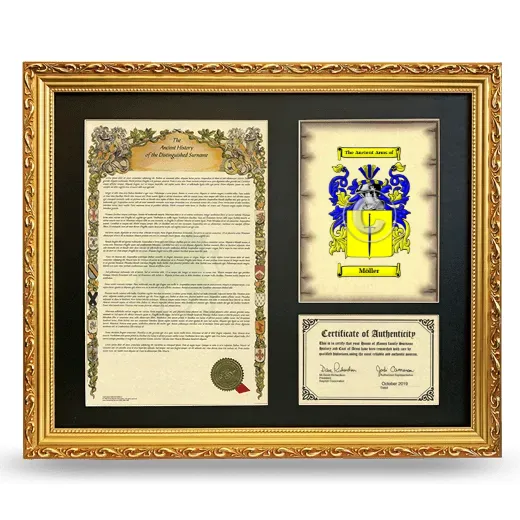 Möller Framed Surname History and Coat of Arms- Gold