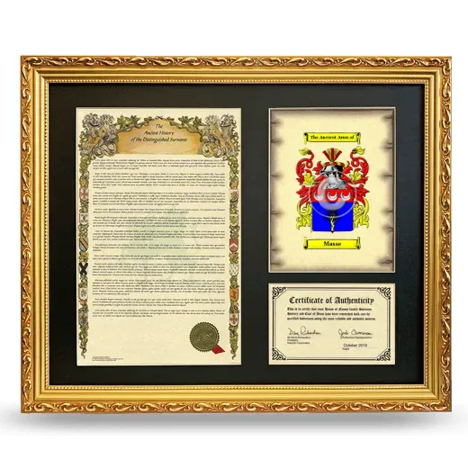 Masse Framed Surname History and Coat of Arms- Gold