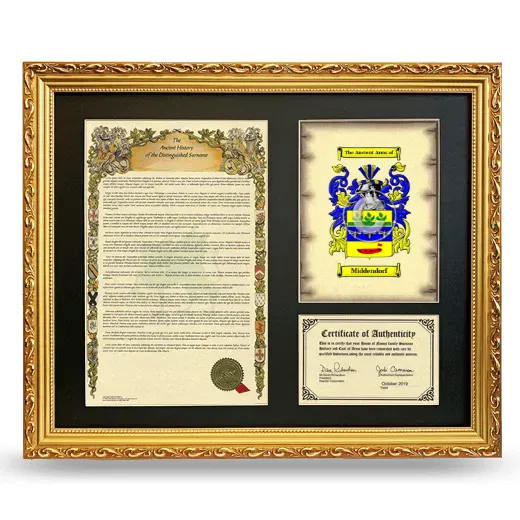 Middendorf Framed Surname History and Coat of Arms- Gold