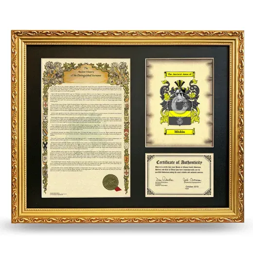 Miskin Framed Surname History and Coat of Arms- Gold