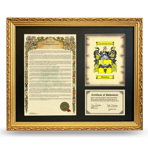 Morrisey Framed Surname History and Coat of Arms- Gold