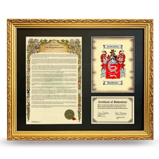 Mouleverer Framed Surname History and Coat of Arms- Gold