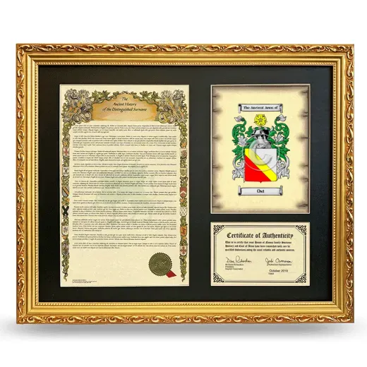 Ost Framed Surname History and Coat of Arms- Gold