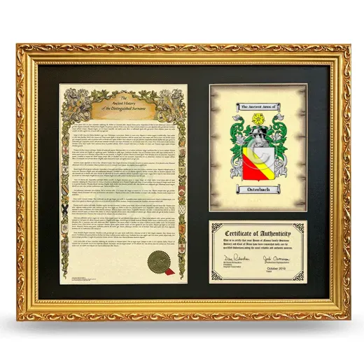 Osterbach Framed Surname History and Coat of Arms- Gold
