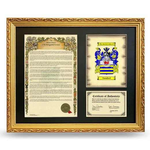 Oxenford Framed Surname History and Coat of Arms- Gold
