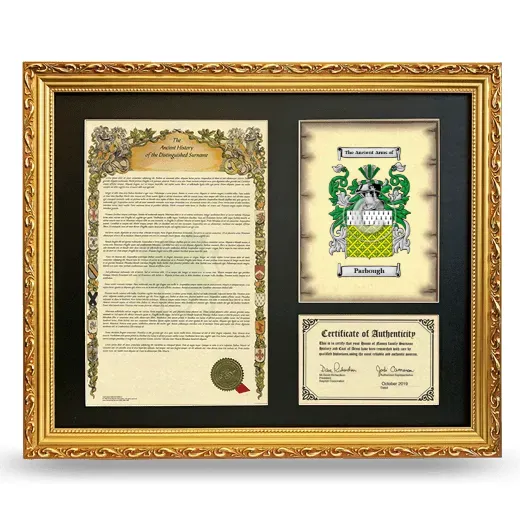 Parbough Framed Surname History and Coat of Arms- Gold
