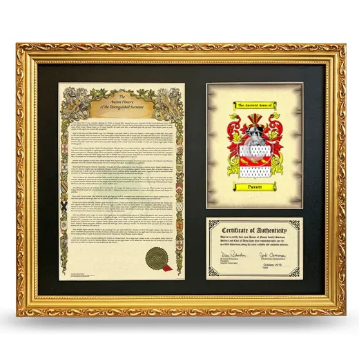 Pavett Framed Surname History and Coat of Arms- Gold