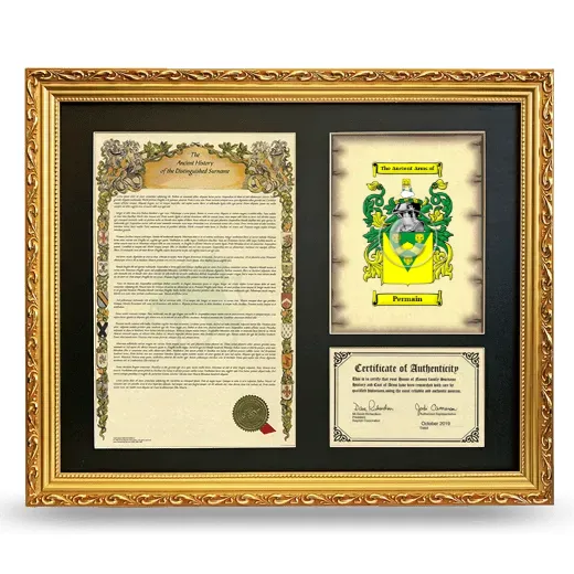 Permain Framed Surname History and Coat of Arms- Gold