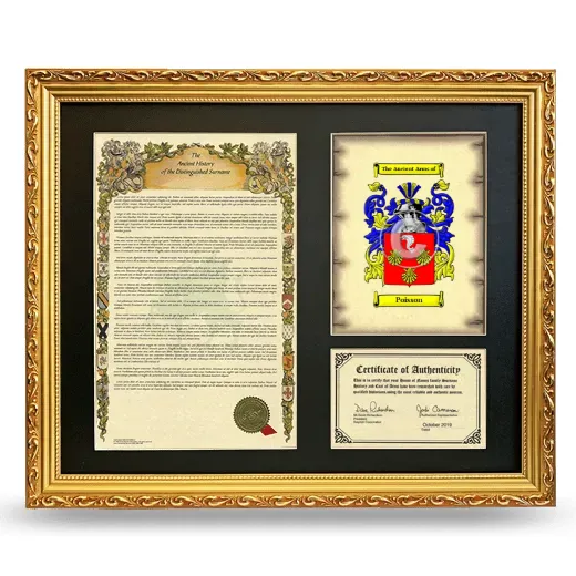 Poisson Framed Surname History and Coat of Arms- Gold