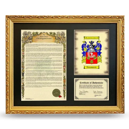 Poissonnerie Framed Surname History and Coat of Arms- Gold