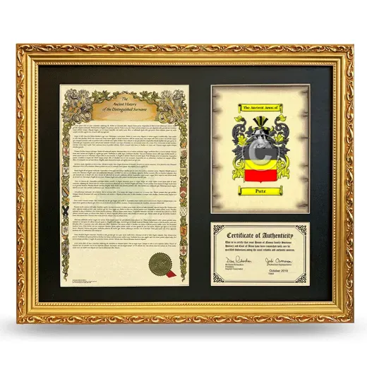 Putz Framed Surname History and Coat of Arms- Gold