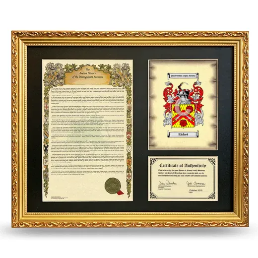 Ricket Framed Surname History and Coat of Arms- Gold