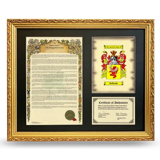 Rollands Framed Surname History and Coat of Arms- Gold