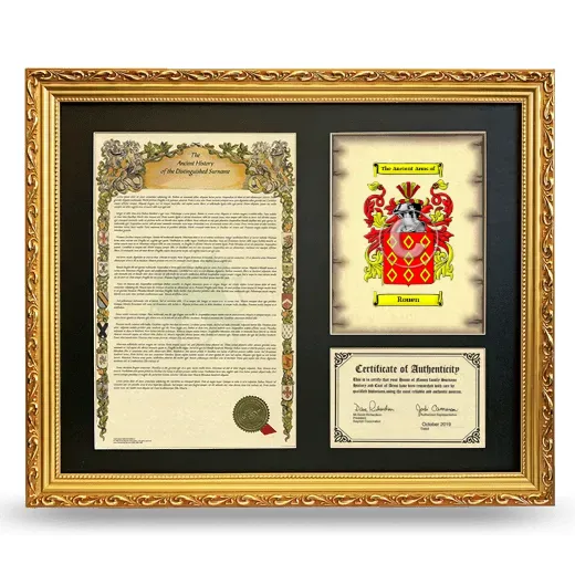 Rouen Framed Surname History and Coat of Arms- Gold