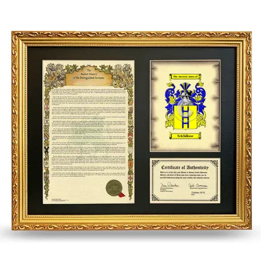 Scichilone Framed Surname History and Coat of Arms- Gold