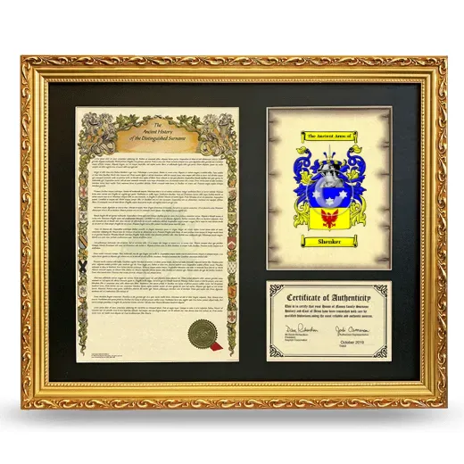 Shenker Framed Surname History and Coat of Arms- Gold