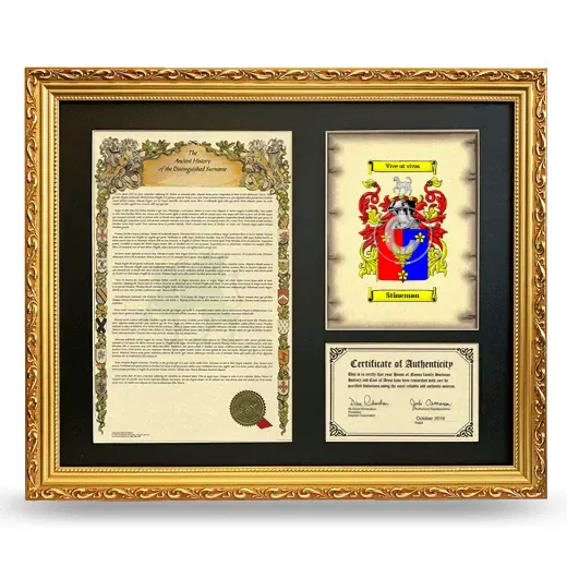 Stineman Framed Surname History and Coat of Arms- Gold