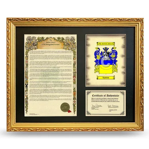Synton Framed Surname History and Coat of Arms- Gold