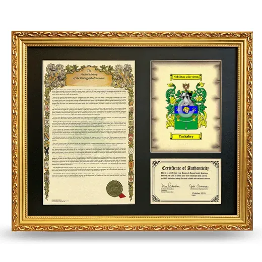 Tackabry Framed Surname History and Coat of Arms- Gold