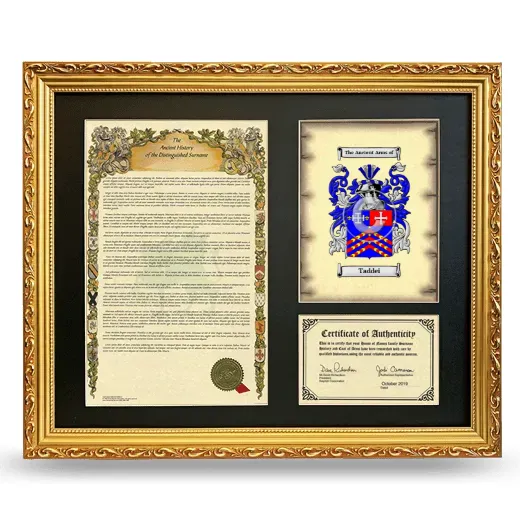 Taddei Framed Surname History and Coat of Arms- Gold