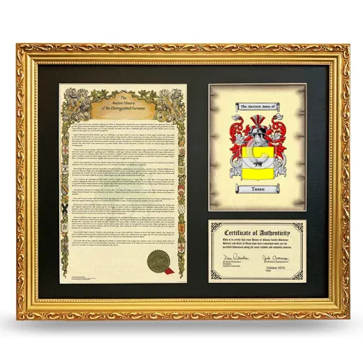 Tasso Framed Surname History and Coat of Arms- Gold